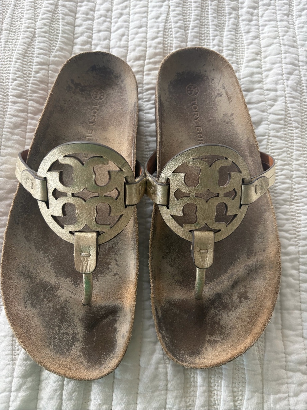 Tory Burch Metallic Gold Logo Thong Sandals